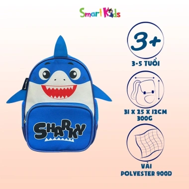 Balo mẫu giáo Smartkids Safari‑Sharky B‑001 xanh dương cho bé 3‑5 tuổi 255.900₫