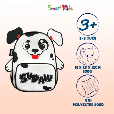 Balo Smartkids Safari-Supaw Trắng Đen cho bé 3-5 tuổi, đáng yêu, dễ thương, giá ưu đãi 255.900đ 2