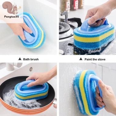 Bàn chải dày tay cầm - Khăn lau bếp, gạch, tắm - Miếng bọt biển loại bỏ vết bẩn COD, chỉ 30.600₫ 2