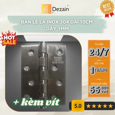 Bản Lề Lá INOX 304 10cm dày 3mm TP kèm vít - Giá ưu đãi 28.000đ