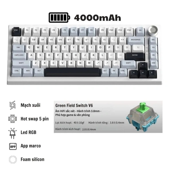 Hình ảnh sản phẩm Bàn phím cơ Atas K81 3 mode không dây, hotswap 5 pin, LED RGB - Chỉ 770.000₫