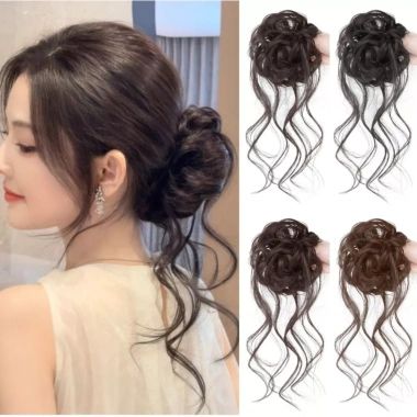 Băng Cao Su Chignon Messy Curly Đen Nâu Tóc Bun Đầu Tóc Giả Chịu Nhiệt Dễ Dàng Phong Cách 3