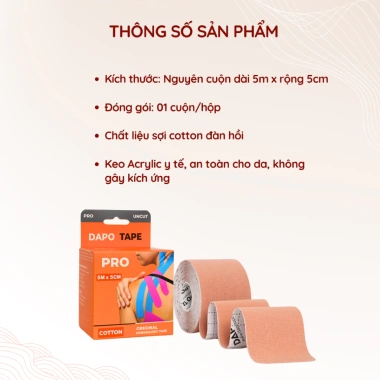 Băng Dán Cơ Thể Thao Dapo Tape Pro 5m - Băng Cuốn, Quấn Cổ Chân, Gối, Giá Ưu Đãi 109.000đ 2 Băng Dán Cơ Thể Thao Dapo Tape Pro 5m - Băng Cuốn, Quấn Cổ Chân, Gối, Giá Ưu Đãi 109.000đ 2