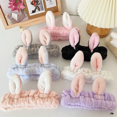 Băng Đô Cài Tóc Rửa Mặt Tai Thỏ Vô Tri Kute Cho Nam Nữ Siêu Cute Giá 28.800₫