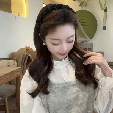 Băng đô lưới ren đen thanh lịch cho bé gái, kèm vòng tóc chữ U chống trượt, giá ưu đãi 4