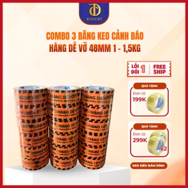 Băng keo cảnh báo hàng dễ vỡ 48mm lõi mỏng 1kg-1.5kg giá xưởng - Đại Cát