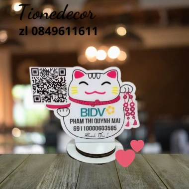 Bảng QR COD mèo thần tài gỗ in tài khoản ngân hàng, thiết kế tùy chỉnh, 36.750 VND