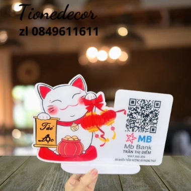 Bảng QR COD mèo thần tài gỗ in tài khoản ngân hàng, thiết kế tùy chỉnh, 36.750 VND