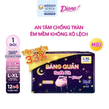 Băng vệ sinh dạng quần Diana Soft Fit size ML 12+4 miếng Baby Miki giá 91.000₫