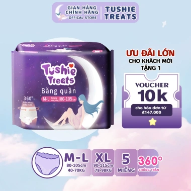 Băng vệ sinh dạng quần Tushie Treats 5 chiếc size S-M L-XL, thấm hút nhanh, mềm mại, thoải mái - 31.000đ