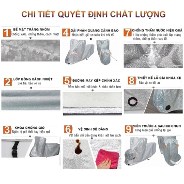 Bạt che nắng mưa xe máy MONQIQI Bạc L - Bảo vệ khỏi mưa, nắng, trộm cắp, giá 107.702₫