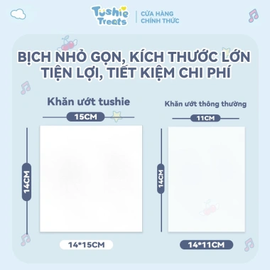 Bịch 8 gói Tushie Treats Khăn ướt mini không cồn không mùi - da nhạy cảm, tiện du lịch, 13.500₫