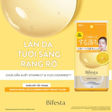 BIFESTA Khăn tẩy trang Perfect Glow 46 miếng - Dưỡng da tươi sáng, chỉ 146,291₫ 2