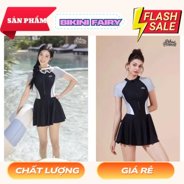 Bikini 1 mảnh tay ngắn phối xanh - Giá giảm 195.000đ, siêu nhẹ, thời trang bãi biển