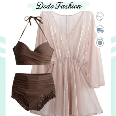 Bikini 2 mảnh Đồ Bơi Lưng Cao Dodo Fashion - Áo Choàng, Quần Nhún Cạp Cao, Che Bụng, Buộc Dây Sexy 3
