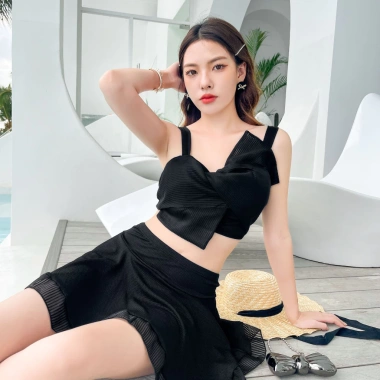 Bikini 2 Mảnh Váy Rời Đồ Bơi Voan Nơ Ngực Pikini Sexy Cao Cấp Áo Tắm Đi Biển Nữ Kín Đáo Che Mông Giấu Bụng LIZ-V323.2 4