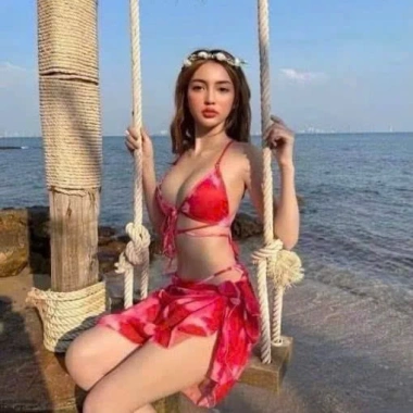 Bikini áo tam giác, quần xịp luồng dây, kèm khăn voan quấn quực xinh, giá ưu đãi 199k
