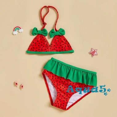 Bikini Aqua-baby Girl Nơ Dưa Hấu Đi Biển Mùa Hè Bộ Đồ Tắm Dễ Thương Điều Chỉnh 3