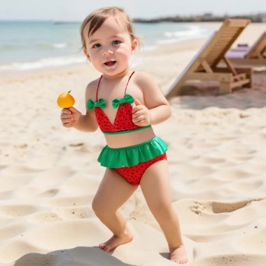Bikini Aqua-baby Girl Nơ Dưa Hấu Đi Biển Mùa Hè Bộ Đồ Tắm Dễ Thương Điều Chỉnh 9