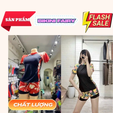 Bikini Đồ Bơi Free Size Tay Ngắn Quần Đùi Hoa Lá - Chỉ 199.000 (Giá gốc 238.800)