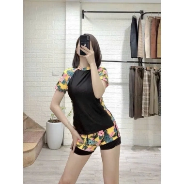Bikini Đồ Bơi Free Size Tay Ngắn Quần Đùi Hoa Lá - Chỉ 199.000 (Giá gốc 238.800)