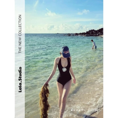 Bikini LALASTUDIO liền cổ yếm basic hoa cài ngực sang chảnh Giá 227.500 VND 4