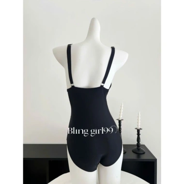 Bikini liền thân cổ chữ V phong cách Pháp, hoa hồng trắng tinh tế - Set HHQC BKN53 giảm giá 159k