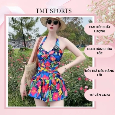 Bikini Liền Váy Hoa Lá Che Khuyết Điểm Bigsize Dây Buộc Cổ Giá Cực Sốc 149k 2