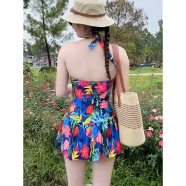 Bikini Liền Váy Hoa Lá Che Khuyết Điểm Bigsize Dây Buộc Cổ Giá Cực Sốc 149k 3