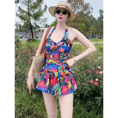Bikini Liền Váy Hoa Lá Che Khuyết Điểm Bigsize Dây Buộc Cổ Giá Cực Sốc 149k 4