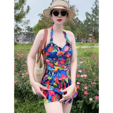 Bikini Liền Váy Hoa Lá Che Khuyết Điểm Bigsize Dây Buộc Cổ Giá Cực Sốc 149k 5