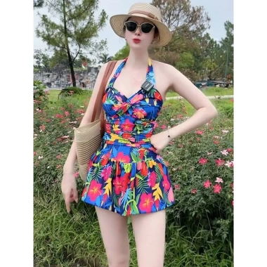 Bikini Liền Váy Hoa Lá Che Khuyết Điểm Bigsize Dây Buộc Cổ Giá Cực Sốc 149k 8