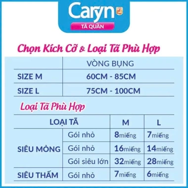 Bỉm người già CARYN dạng quần mỏng thoáng - Size M32 L28 XL24 XL12+2 - Giá chỉ 335.000 VNĐ