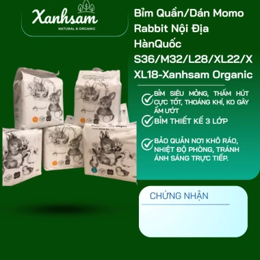Bỉm Quần/Dán Momo Rabbit Nội Địa Hàn Quốc S36-M32-L28-XL22-XXL18 Organic - Giá 87.500₫
