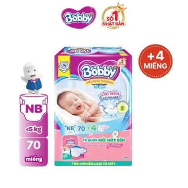 Bỉm tã dán Bobby NB70+4 74 miếng cho bé 3‑5kg - Giá ưu đãi 187.500₫ Baby Miki LA