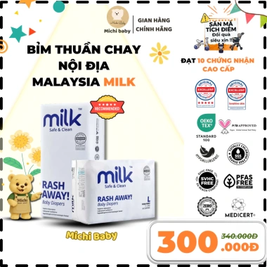 Bỉm Thuần Chay Malaysia MC886 - Siêu Thấm Hút, Siêu Mềm, An Toàn cho Bé, 120k