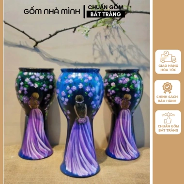 Bình cắm hoa 3D Gốm Bát Tràng hình cô gái màu tím - Gốm cao cấp, giá 345.000₫