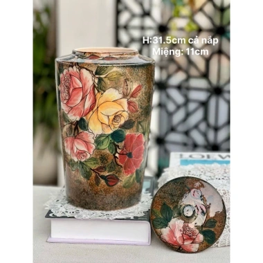 Bình cắm hoa Bát Tràng thạp vai vuông 31x11cm, vẽ tay - gốm sứ đẹp giá rẻ 3
