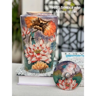 Bình cắm hoa Bát Tràng thạp vai vuông 31x11cm, vẽ tay - gốm sứ đẹp giá rẻ 4