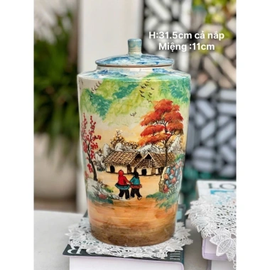 Bình cắm hoa Bát Tràng thạp vai vuông 31x11cm, vẽ tay - gốm sứ đẹp giá rẻ 5