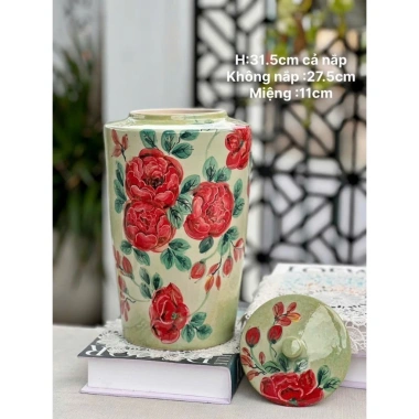 Bình cắm hoa Bát Tràng thạp vai vuông 31x11cm, vẽ tay - gốm sứ đẹp giá rẻ 10