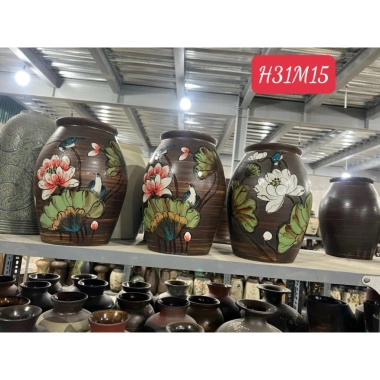 Bình Cắm Hoa Chum Miệng Rộng Thủ Công Gốm Bát Tràng Vẽ Tay Độc Đáo, Giá 450.000₫