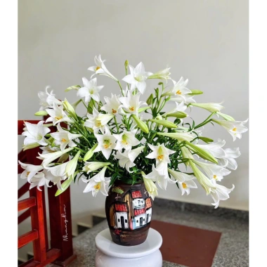 Bình Cắm Hoa Chum Miệng Rộng Thủ Công Gốm Bát Tràng Vẽ Tay Độc Đáo, Giá 450.000₫
