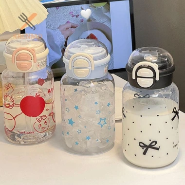 Bình Nước Dễ Thương RRLNMD Ống Hút Nhựa Di Động, Nắp Bật Lên, Chống Rò Rỉ, Kawaii Trẻ Em 51.000₫