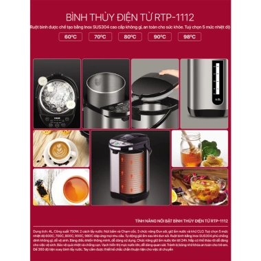Bình thủy điện tử Roler RTP-1.113A 5L, RTP-1.112 4L, RTP-1.111 3L - Khử clo, chính hãng, giảm giá 1.245.000₫ 7 Bình thủy điện tử Roler RTP-1.113A 5L, RTP-1.112 4L, RTP-1.111 3L - Khử clo, chính hãng, giảm giá 1.245.000₫ 7