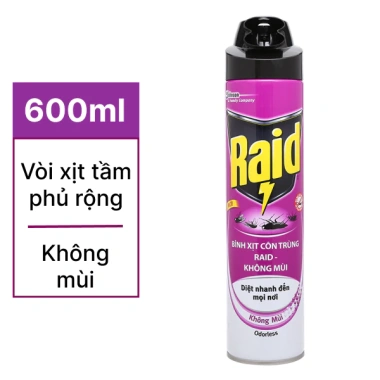 Bình xịt côn trùng Raid 600ml - Diệt muỗi, gián nhanh, giá chỉ 65.000 VND