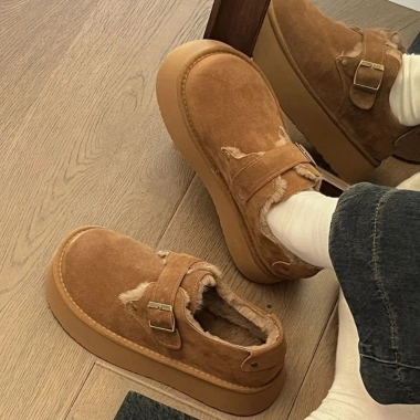 Birkenstock Cotton Giày Nữ Mùa Đông Lông Cừu Đế Dày Tăng Chiều Cao Bốt Tuyết