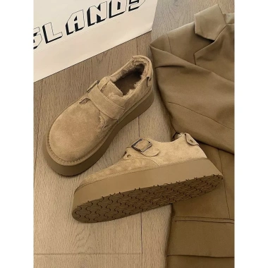 Birkenstock Cotton Giày Nữ Mùa Đông Lông Cừu Đế Dày Tăng Chiều Cao Bốt Tuyết
