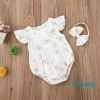 Bộ 2 Món Áo Liền Quần Cổ Tròn In Hoa Phối Bèo và Băng Đô Bé Gái 0-24 Tháng 2