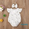 Bộ 2 Món Áo Liền Quần Cổ Tròn In Hoa Phối Bèo và Băng Đô Bé Gái 0-24 Tháng 5